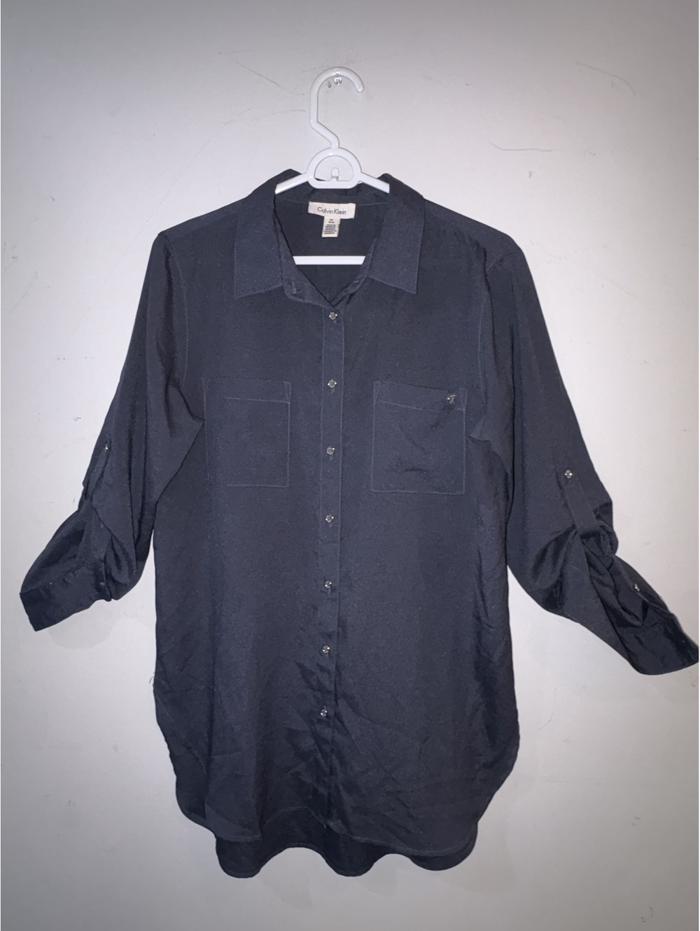 Calvin Klein Black Button-Up Tunic Shirt Medium